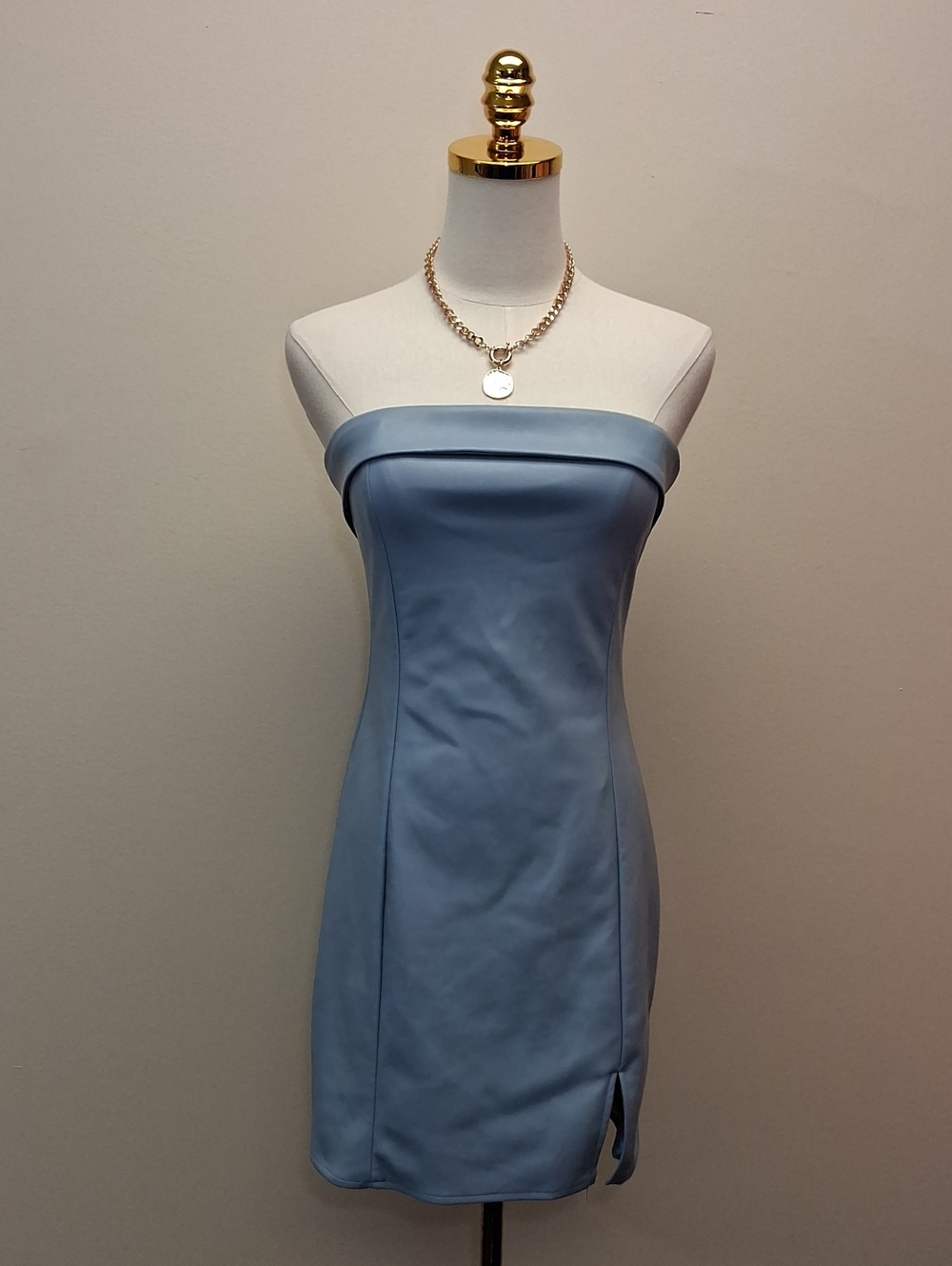 Shy To Moon Light Blue Strapless Bodycon Dress Medium NWT